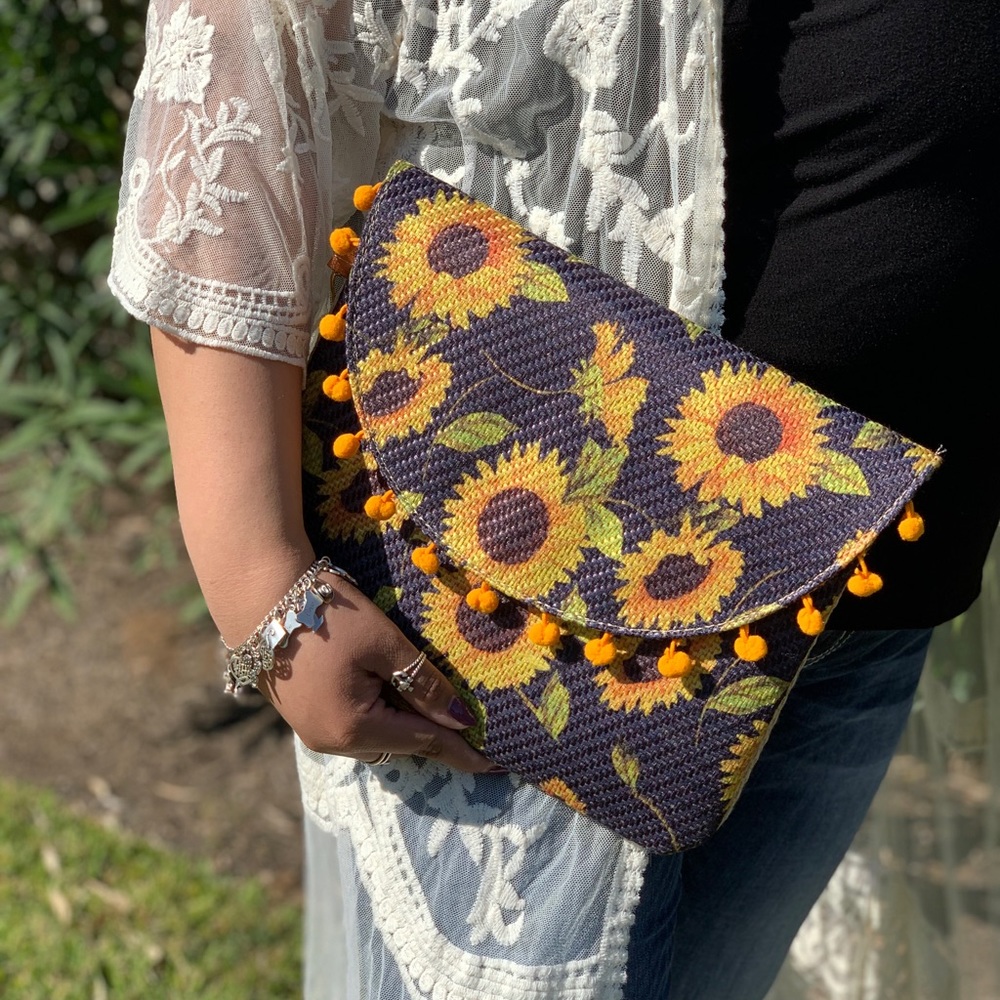 Sunflower printed clutch &  cross body bag NWOT